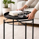 ACCENT TABLE WITH METAL TRAY TOP - MODERN BLACK & WHITE LIVING ROOM SIDE TABLE - Image 12