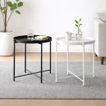 ACCENT TABLE WITH METAL TRAY TOP - MODERN BLACK & WHITE LIVING ROOM SIDE TABLE