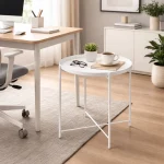 ACCENT TABLE WITH METAL TRAY TOP - MODERN BLACK & WHITE LIVING ROOM SIDE TABLE - Image 6