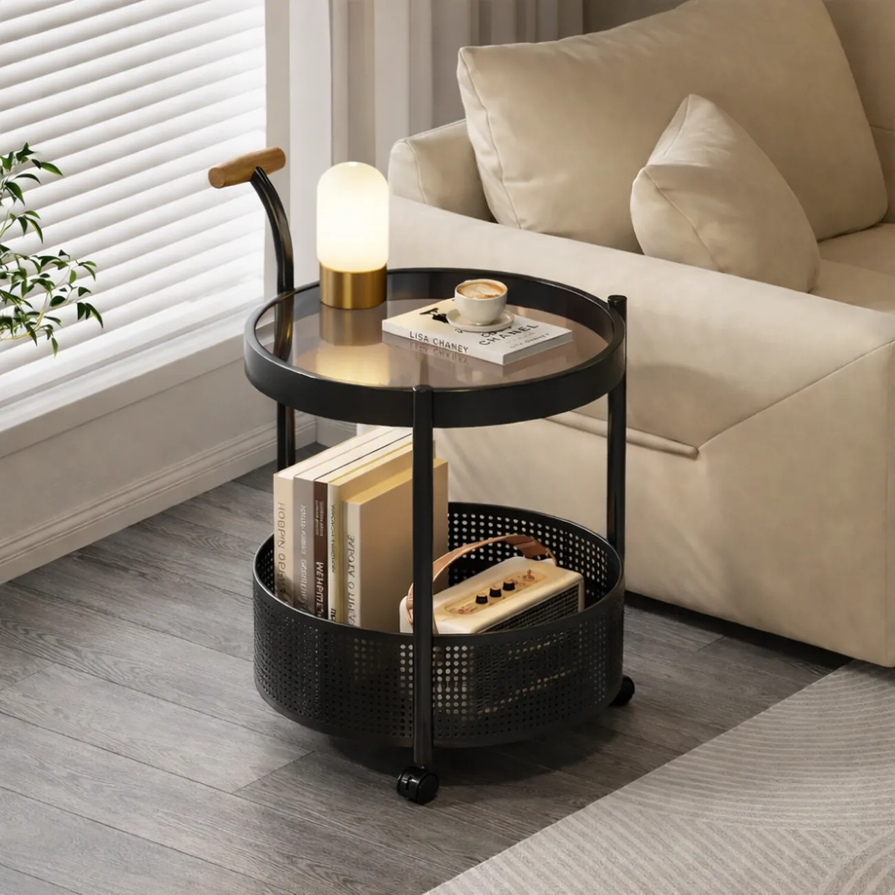 TRADITIONAL FRENCH MOVABLE ROUND IRON GLASS COFFEE TABLE - 2 TIER TRADITIONAL FRENCH MOVABLE ROUND IRON GLASS COFFEE TABLE - 2 TIER