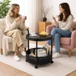 TRADITIONAL FRENCH MOVABLE ROUND IRON GLASS COFFEE TABLE - 2 TIER - Image 4