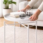 ACCENT TABLE WITH METAL TRAY TOP - MODERN BLACK & WHITE LIVING ROOM SIDE TABLE - Image 3