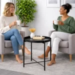 ACCENT TABLE WITH METAL TRAY TOP - MODERN BLACK & WHITE LIVING ROOM SIDE TABLE - Image 2