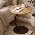 NORDIC SIDE TABLE, ROUND COFFEE TABLE, WOODEN TRAY & STEEL FRAME - Image 6