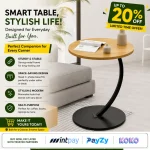 NORDIC SIDE TABLE, ROUND COFFEE TABLE, WOODEN TRAY & STEEL FRAME
