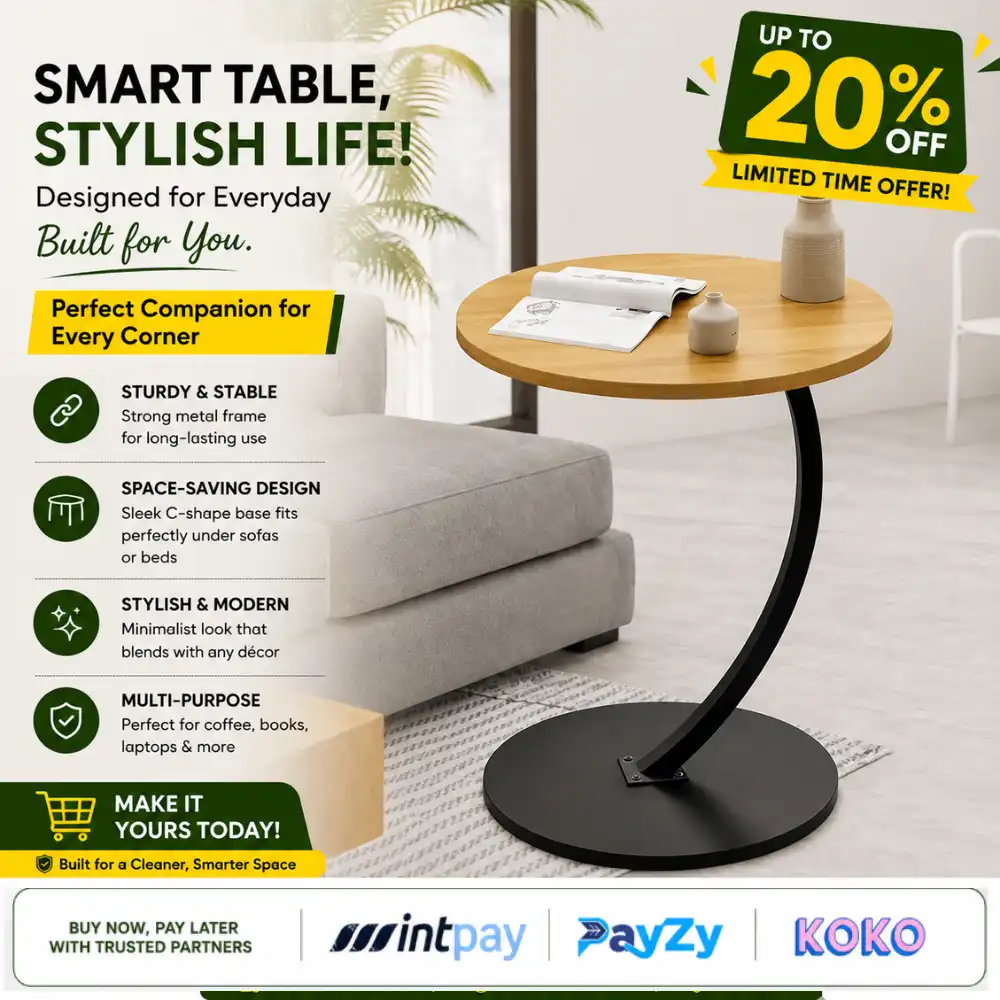 Contemporary-living-room-with-sleek-furniture-optimized. NORDIC SIDE TABLE, ROUND COFFEE TABLE, WOODEN TRAY & STEEL FRAME - Image 1