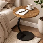 NORDIC SIDE TABLE, ROUND COFFEE TABLE, WOODEN TRAY & STEEL FRAME - Image 4