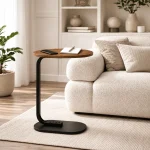 BED SIDE TABLE - SPACE SAVING SOFA TABLE WITH WOODEN TOP AND METAL FRAME - Image 5