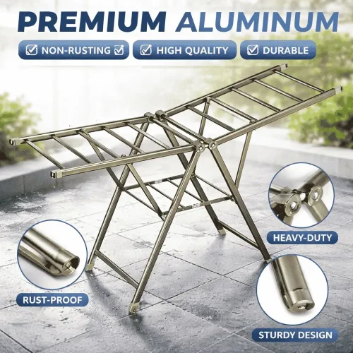 ALUMINIUM FOLDABLE CLOTH DRYING RACK - INDOOR & OUTDOOR