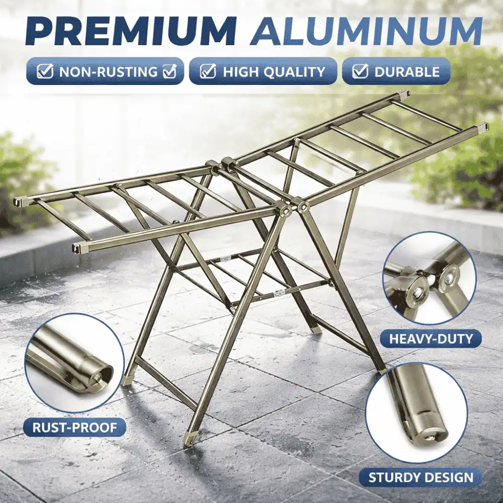 ALUMINIUM FOLDABLE CLOTH DRYING RACK - INDOOR & OUTDOOR ALUMINIUM FOLDABLE CLOTH DRYING RACK - INDOOR & OUTDOOR