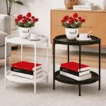 2-TIER ROUND METAL SIDE TABLE - BLACK / WHITE