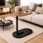BED SIDE TABLE - SPACE SAVING SOFA TABLE WITH WOODEN TOP AND METAL FRAME