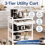 3 TIER KITCHEN STORAGE RACK WITH DRAWER - HEAVY DUTY CARBON STEEL WITH WHEELS - Image 5