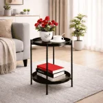 2-TIER ROUND METAL SIDE TABLE - BLACK / WHITE - Image 12