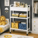 3 TIER KITCHEN STORAGE RACK WITH DRAWER - HEAVY DUTY CARBON STEEL WITH WHEELS - Image 8