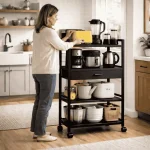 4 Tier Kitchen Storage Rack with Drawer  | Heavy Duty Steel Rack with Wheels | Racks.lk - Image 11