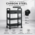 3 TIER KITCHEN STORAGE RACK WITH DRAWER - HEAVY DUTY CARBON STEEL WITH WHEELS - Image 9