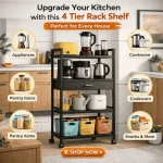 4 Tier Kitchen Storage Rack with Drawer  | Heavy Duty Steel Rack with Wheels | Racks.lk - Image 9