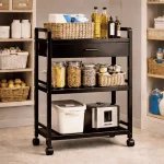 3 TIER KITCHEN STORAGE RACK WITH DRAWER - HEAVY DUTY CARBON STEEL WITH WHEELS - Image 13