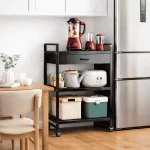 3 TIER KITCHEN STORAGE RACK WITH DRAWER - HEAVY DUTY CARBON STEEL WITH WHEELS - Image 14
