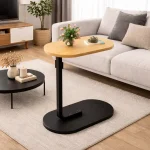BED SIDE TABLE - SPACE SAVING SOFA TABLE WITH WOODEN TOP AND METAL FRAME