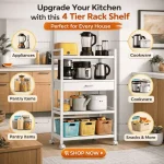 4 Tier Kitchen Storage Rack with Drawer  | Heavy Duty Steel Rack with Wheels | Racks.lk - Image 4