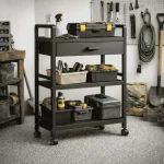 3 TIER KITCHEN STORAGE RACK WITH DRAWER - HEAVY DUTY CARBON STEEL WITH WHEELS - Image 10