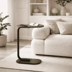 BED SIDE TABLE - SPACE SAVING SOFA TABLE WITH WOODEN TOP AND METAL FRAME - Image 6