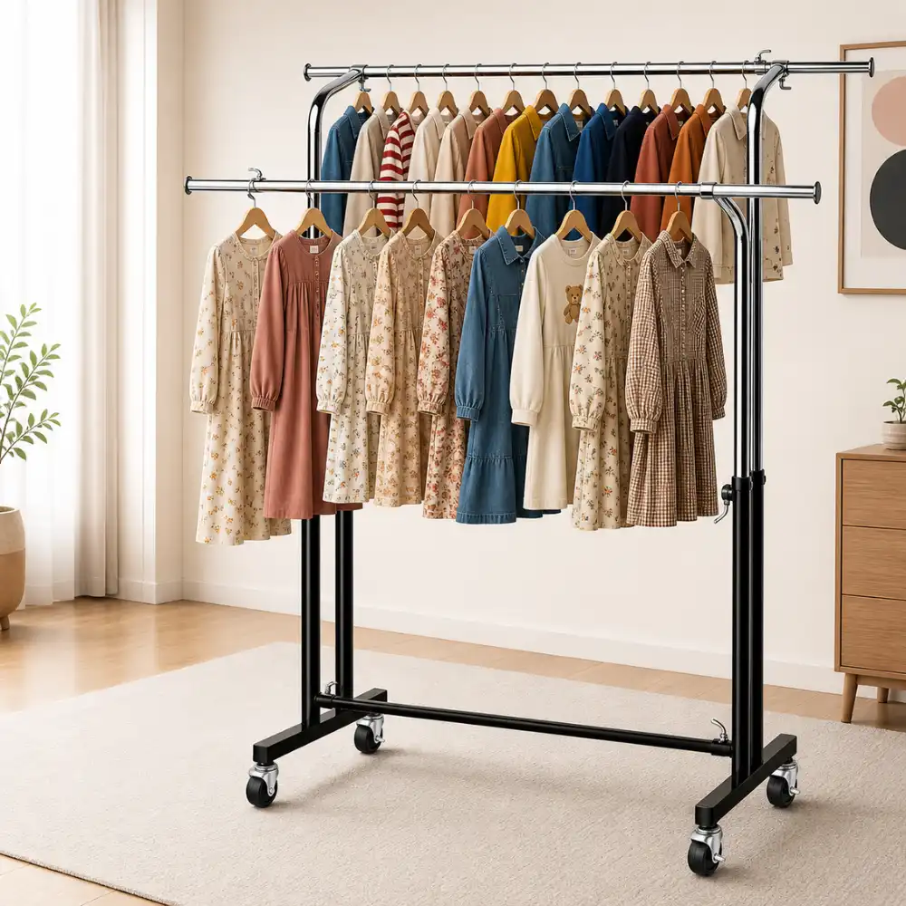 Heavy-Duty Double Rail Clothes Stand with Adjustable Width and Height