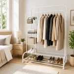 Heavy-Duty Metal Garment Rack With Shelves And Double Hanging Rods For Clothing Storage