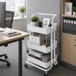 Heavy-Duty Metal Storage Trolley With Wheels | 3-Tier Multipurpose Rolling Cart For Kitchen, Bathroom, Office & Home Organization