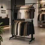 Heavy-Duty Double Rail Clothes Stand with Adjustable Width and Height - Image 5