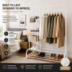 Heavy-Duty Metal Garment Rack With Shelves And Double Hanging Rods For Clothing Storage - Image 3