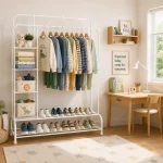 Heavy-Duty Metal Garment Rack With Shelves And Double Hanging Rods For Clothing Storage - Image 4