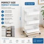 Heavy-Duty Metal Storage Trolley With Wheels | 3-Tier Multipurpose Rolling Cart For Kitchen, Bathroom, Office & Home Organization - Image 2