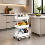 Heavy-Duty Metal Storage Trolley With Wheels | 3-Tier Multipurpose Rolling Cart For Kitchen, Bathroom, Office & Home Organization - Image 4