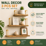 RUSTIC 3-LAYER PLANK FOR HANGING & DISPLAYING STORAGE SHELF FOR BEDROOM, BATHROOM, LIVING ROOM, KITCHEN - Image 8