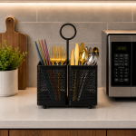 Portable Carbon Steel Kitchen Cutlery Holder – Dual Compartment Utensil Organizer - Image 2