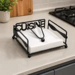 Premium Black Powder Coated Steel Tissue Holder – Tabletop Napkin Holder