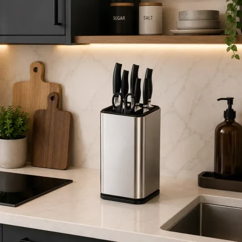 Stainless Steel Universal Knife Block, 14 Slot Knife Holder (Knives Not Included)