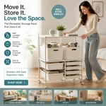 Movable Storage Rack with Wheels, Multi-Layer Home Storage Organizer - Image 5