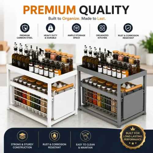 Carbon Steel Pull Out Kitchen Storage Rack, Sliding Basket Organizer