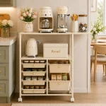 Movable Storage Rack with Wheels, Multi-Layer Home Storage Organizer