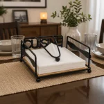 Premium Black Powder Coated Steel Tissue Holder – Tabletop Napkin Holder - Image 3