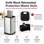 Stainless Steel Universal Knife Block, 14 Slot Knife Holder (Knives Not Included) - Image 3