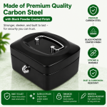 Carbon Steel Cash Box With Secure Lock – Mini Money Safe, Portable Coin Bank, Metal Collection Storage - Image 3