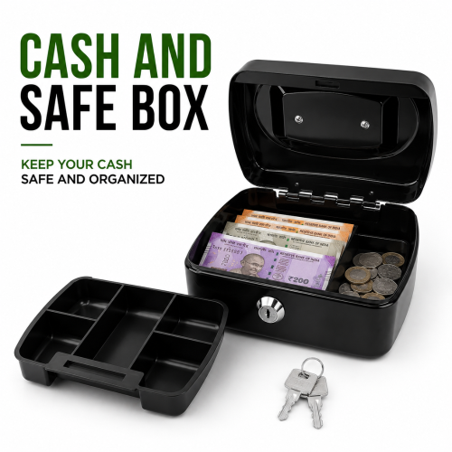 Carbon Steel Cash Box With Secure Lock – Mini Money Safe, Portable Coin Bank, Metal Collection Storage