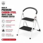Premium 2 Step Steel Folding Ladder – Wide Step Household Ladder | White Powder Coated