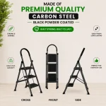 Premium 3 Step Steel Folding Ladder – Black Powder Coated Household Ladder - Image 2
