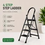 Premium 4 Step Ladder – Black Colour | Heavy Duty Steel Folding Household Ladder